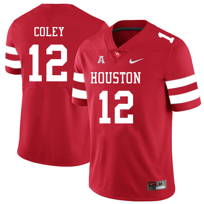 Men #12 Lucas Coley Houston Cougars College Football Jerseys Sale-Red - Click Image to Close